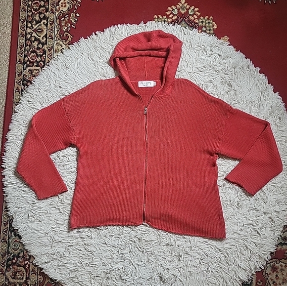 Vintage 90s Y2K Bkg & Company New York Full Zip Up Sweater Red Knit Slouchy - Picture 9 of 9